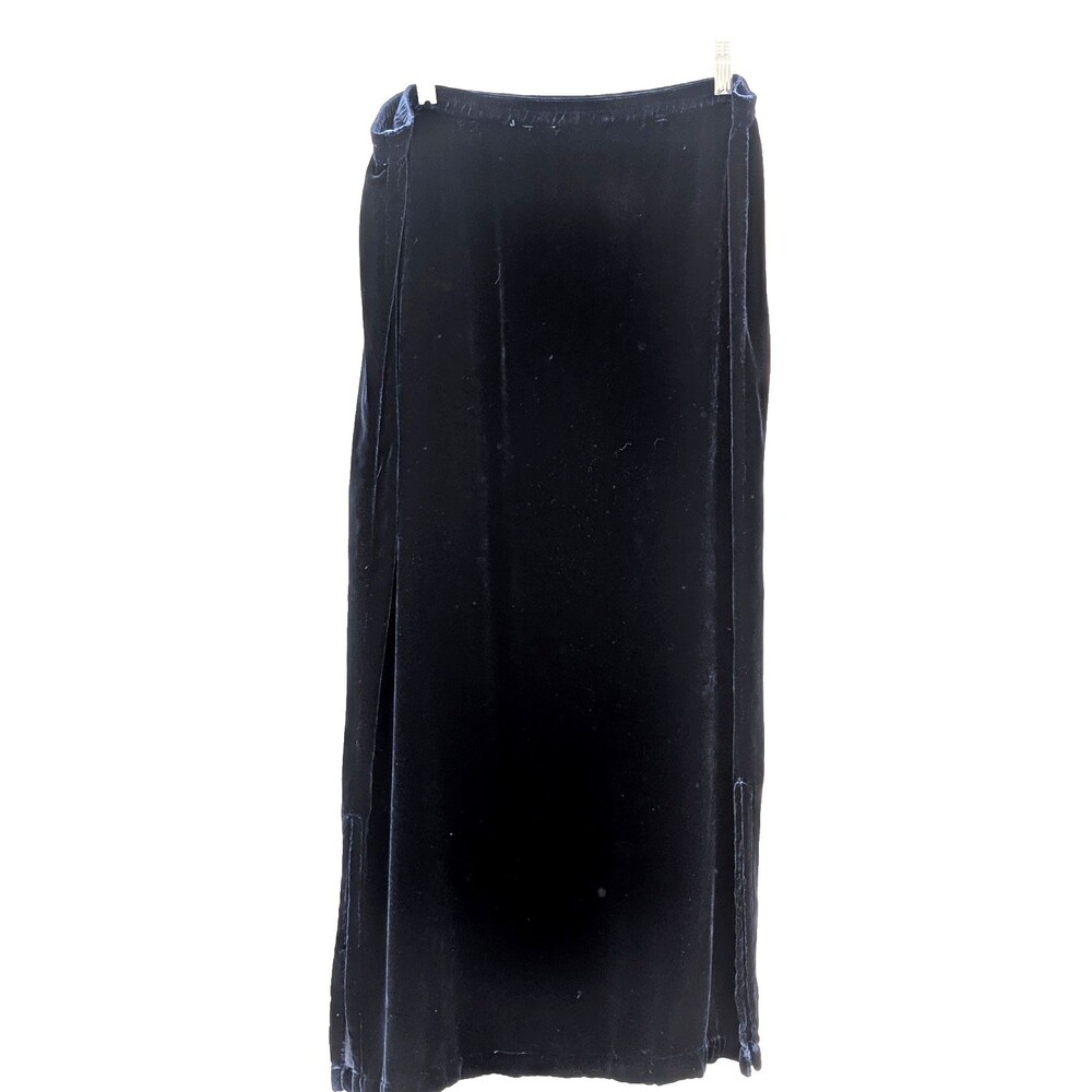 Kiko Vintage Navy Blue Silk Blend Velour Midi Skirt Side Slits Size Medium